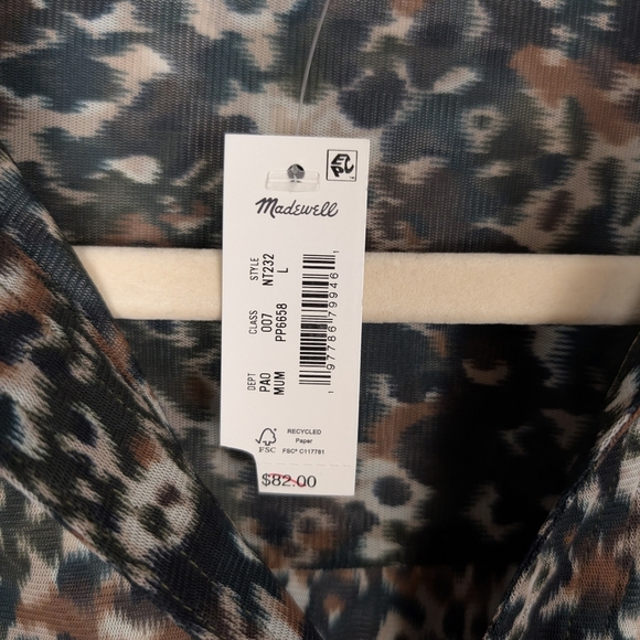 NWT Madewell Mossy Umber Floral Mesh Long Sleeve Polo Top Size L - Picture 10 of 10